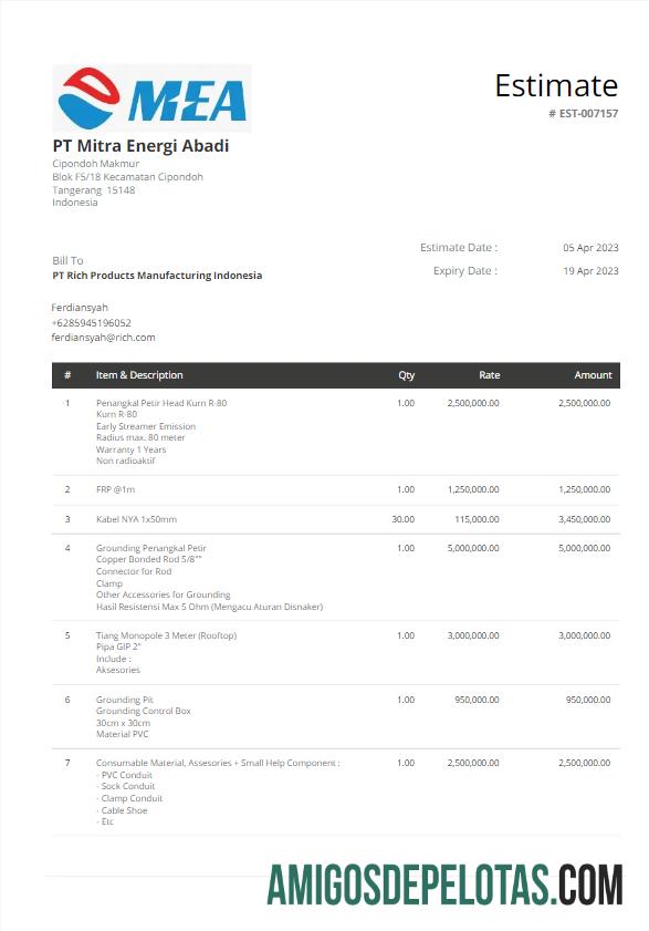 Em branco INDONÉSIA MEA Bill Utility Word e modelo PDF
